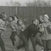 A group of students playing sports.